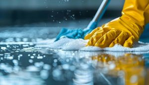 a person washing floor