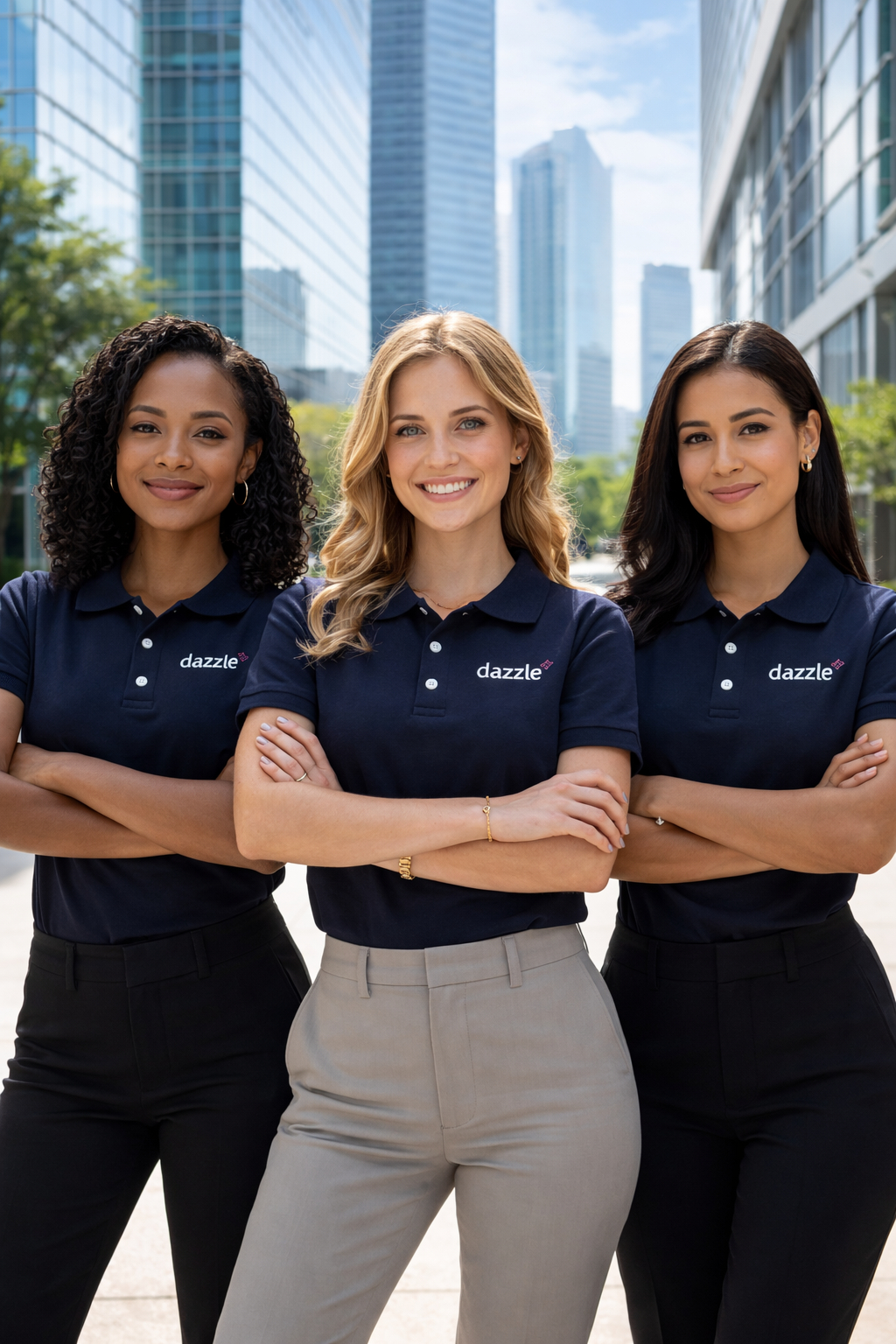 Dazzle cleaning staff wearing company uniforms