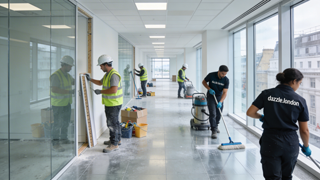 Dazzle staff cleaning a new build office