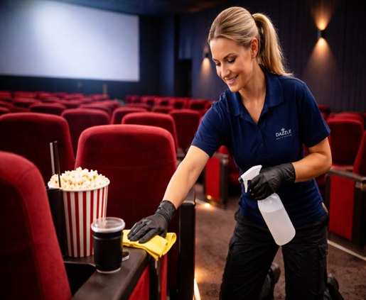 Dazzle cleaner working in a cinema