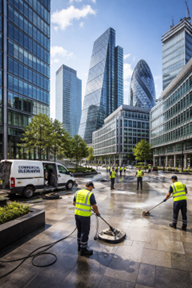 Dazzle staff cleaning the entrance to a london office